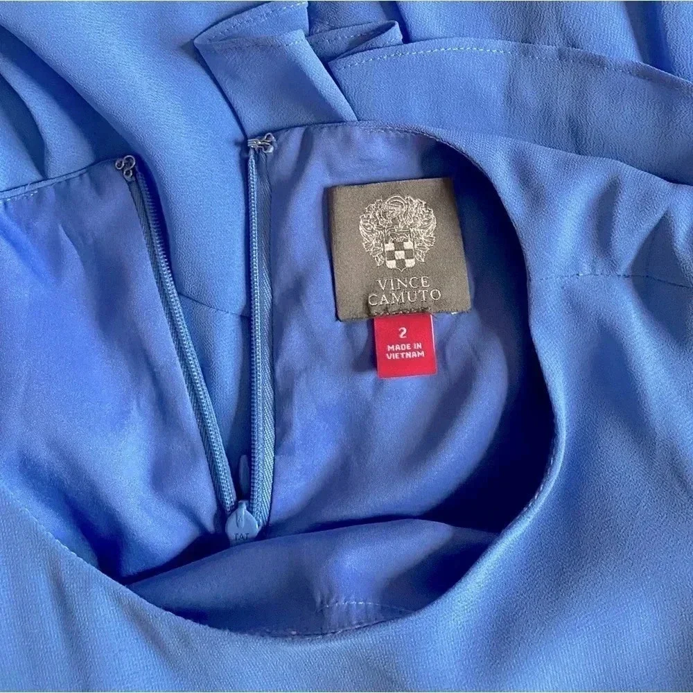 VINCE CAMUTO |Women's Sky Blue Sheer Asymmetric Ruffle Shift Mini Dress Size 2 - Picture 10 of 11